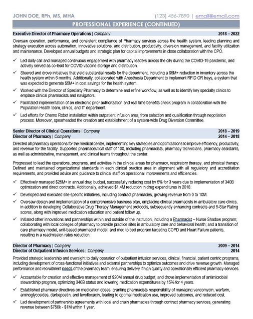 Pharmacy Director Leader Resume Sample & Template Page 2