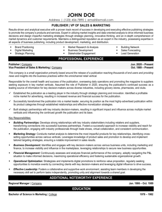 Publishing VP Resume Sample & Template