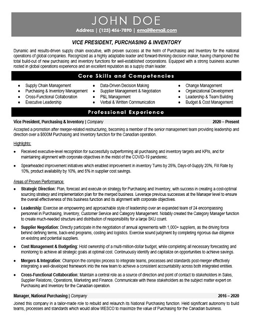 VP of purchasing Resume Sample & Template