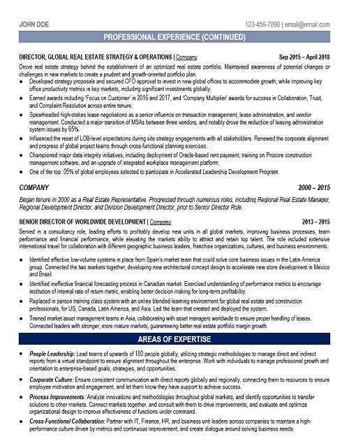 Senior Vice President of Global Corporate Resume Sample & Template Page 2