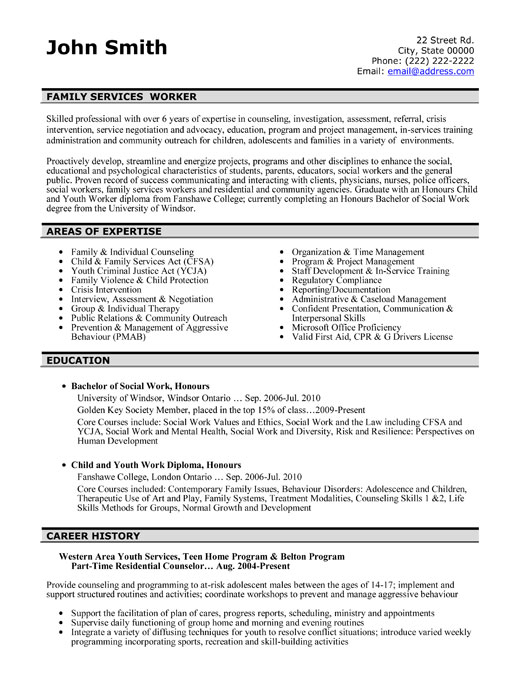 Family Services Resume Sample & Template