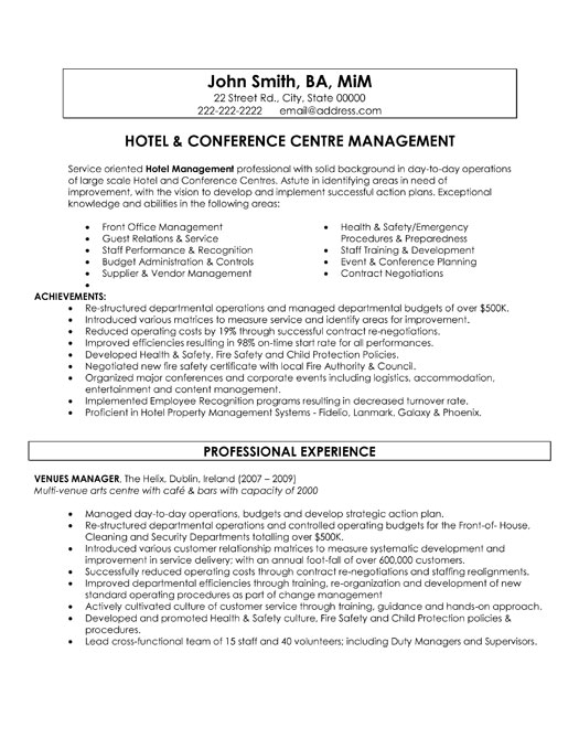 Conference Centre Manager Resume Sample & Template