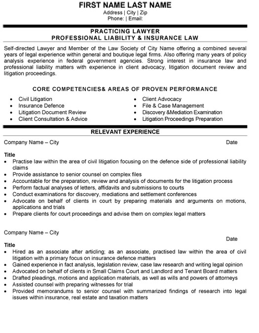 Insurance Liability Lawyer Resume Sample & Template