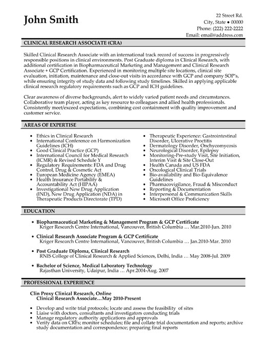 Clinical Research Resume Sample & Template