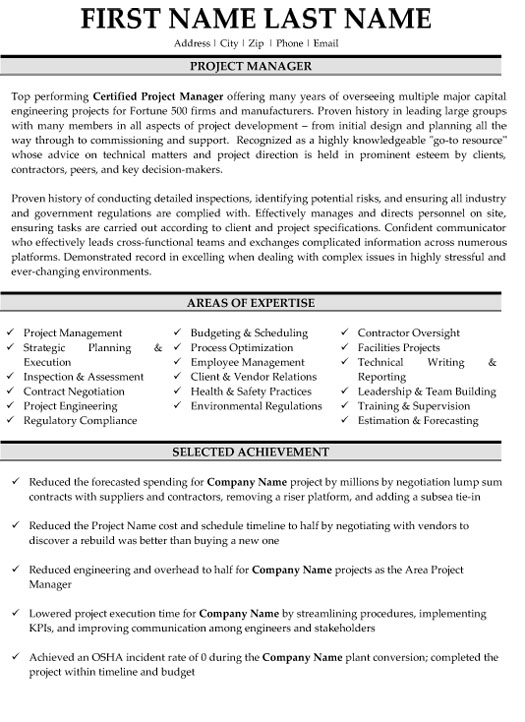 Project Manager Resume Sample & Template