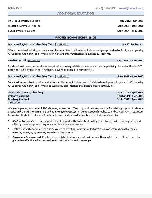 Educator Resume Sample & Template Page 2