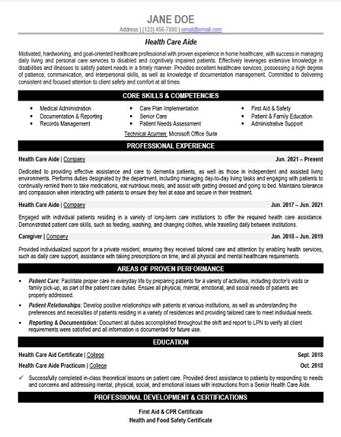 Healthcare Aide Resume Sample amp - Midcareer Healthcare Aide Resume Sample