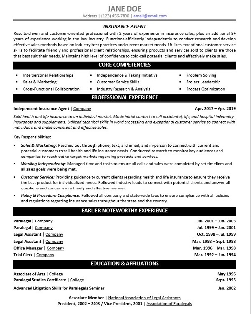 Insurance Agent Resume Sample & Template