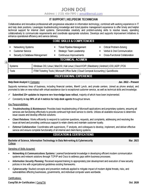 IT Support Resume Sample & Template