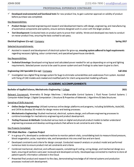 Mechatronics Engineer Resume Sample & Template Page 2