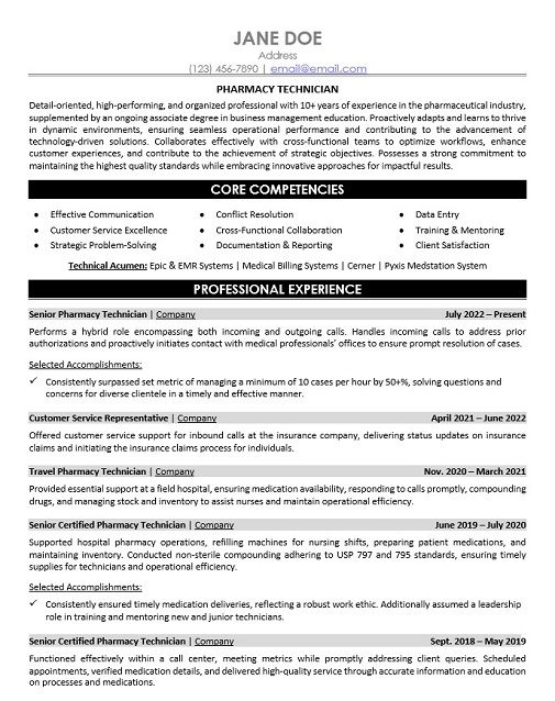 Pharmacy Technician Resume Sample & Template
