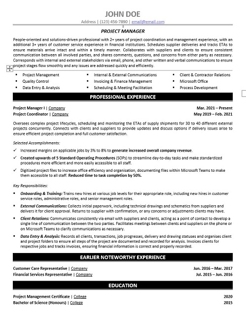 Project Management Resume Sample & Template