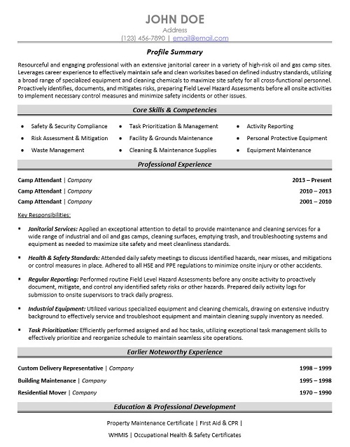 Site Maintenance Resume Sample & Template