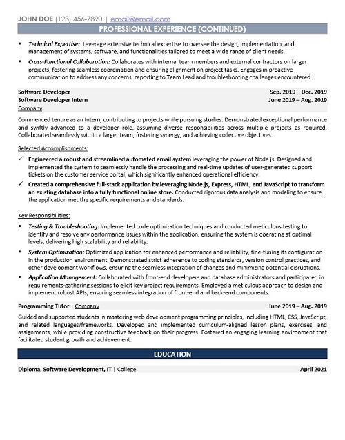 Full Stack Developer Resume Sample & Template Page 2