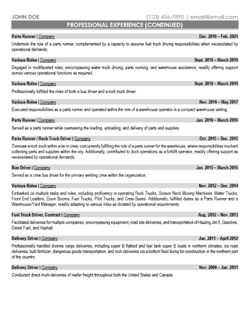 seasoned truck driver resume sample & Template Page 2
