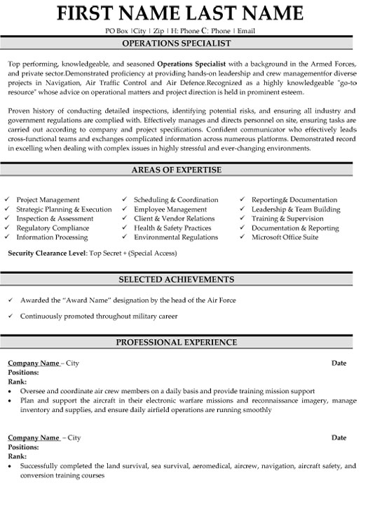 Operations Specialist Resume Sample & Template