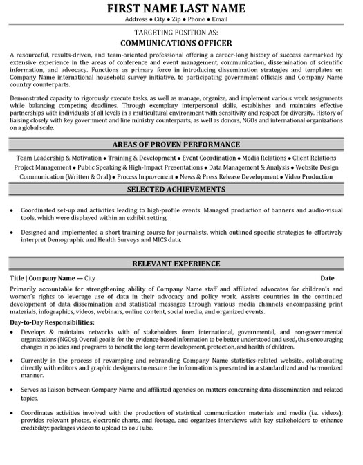 Communications Officer Resume Sample Template