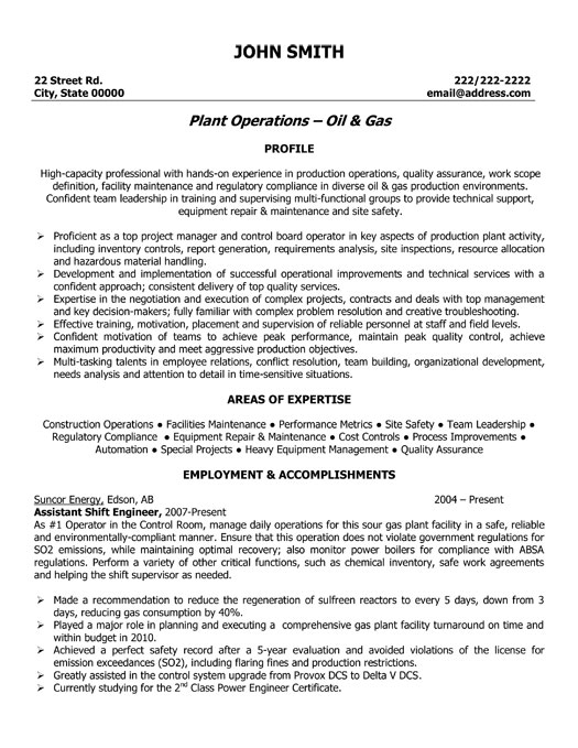 Plant Operations Resume Sample & Template