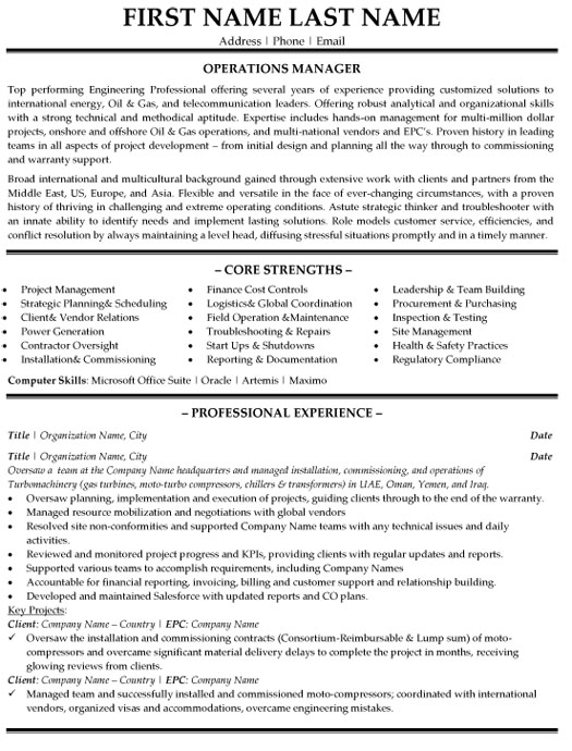 Operations Manager Resume Sample & Template