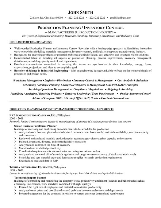 Inventory Controller Resume Sample & Template