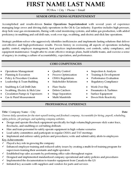 Operations Superintendent Resume Sample & Template