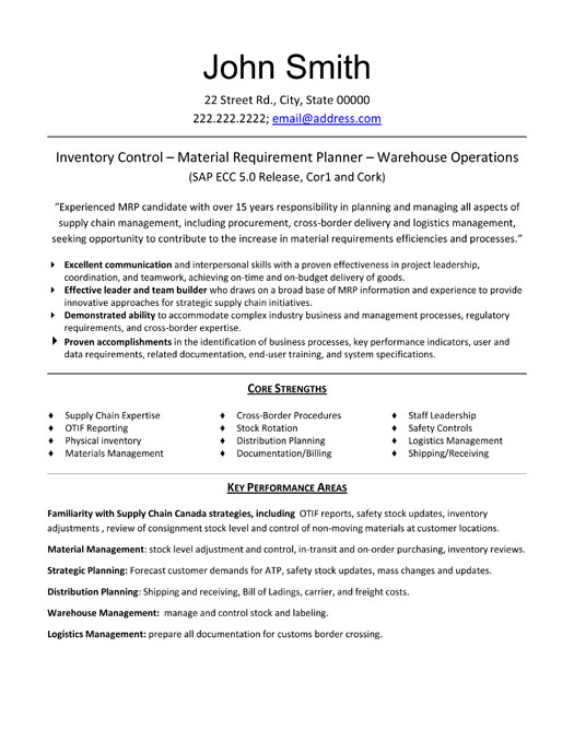 Inventory Control Professional Resume Sample & Template