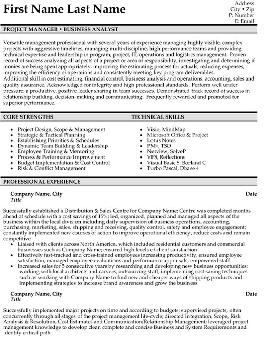Project Manager Resume Sample & Template
