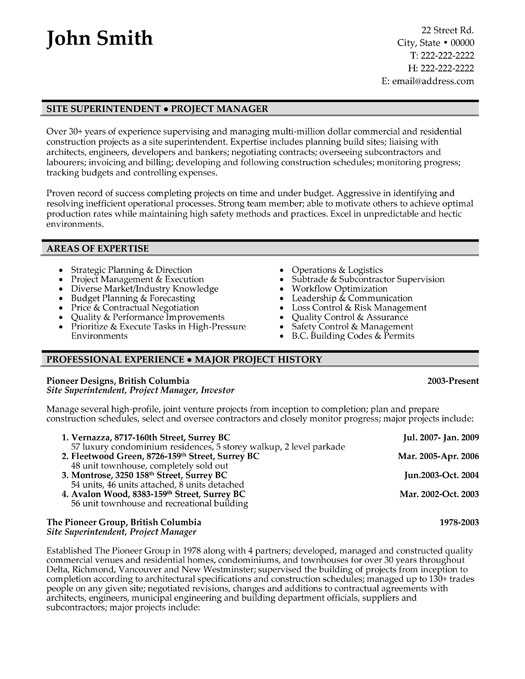 Construction Site Superintendent Resume Sample & Template