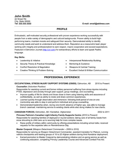 Military Counsellor Resume Sample & Template
