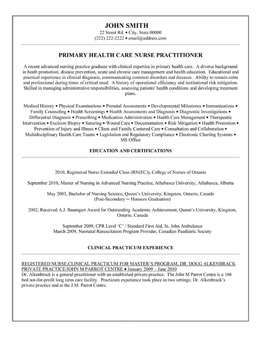 Primary Health Care Resume Sample & Template