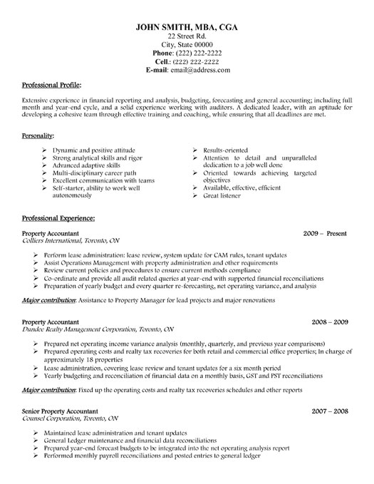 Property Accountant Resume Sample & Template