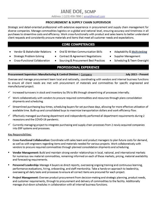 Procurement Supervisor Resume Sample & Template