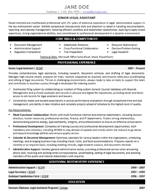 RCMP Legal Assistant Resume Sample & Template