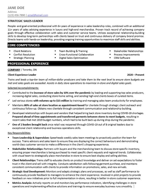 Sales Leader Resume Sample & Template