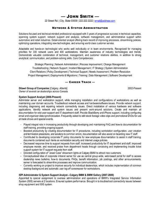 System Support Analyst Resume Sample & Template