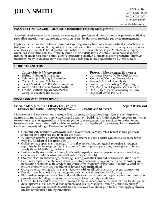 Property Manager Resume Sample & Template