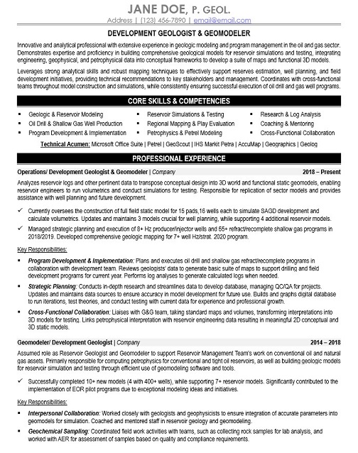 Geologist Resume Sample & Template