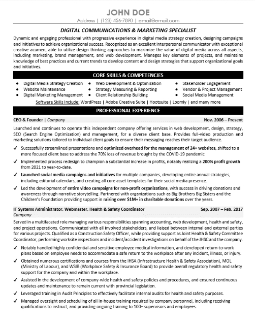 Marketing Specialist Resume Sample & Template