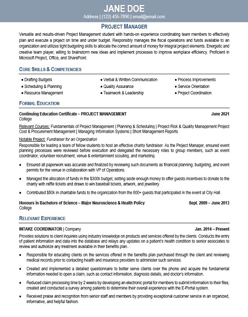 Project Coordinator Resume Sample & Template