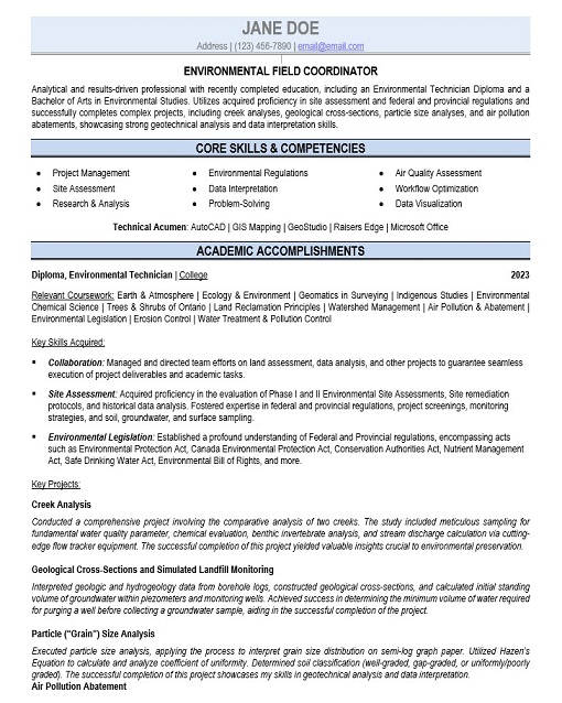 Environmental Field Coordinator Resume Sample & Template