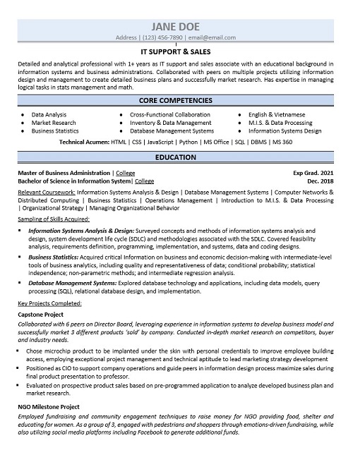 IT Support & Sales Resume Sample & Template
