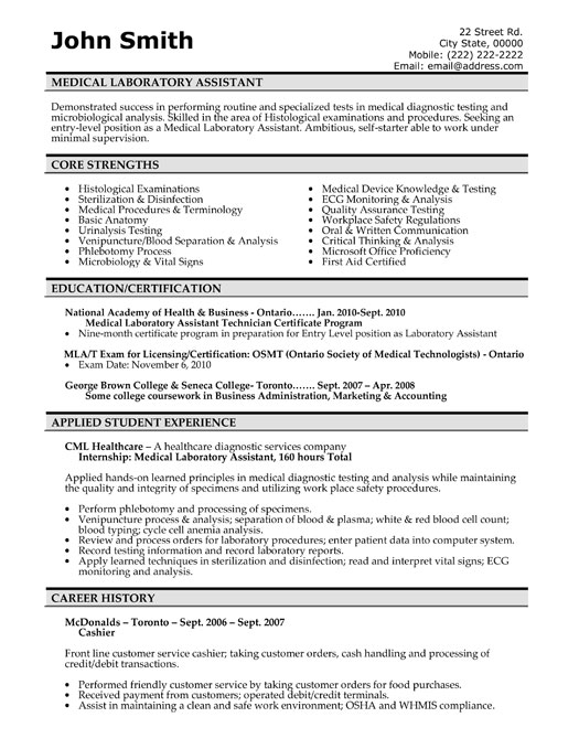 Medical Laboratory Assistant Resume Sample & Template
