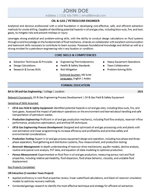 Petroleum Engineer Resume Sample & Template