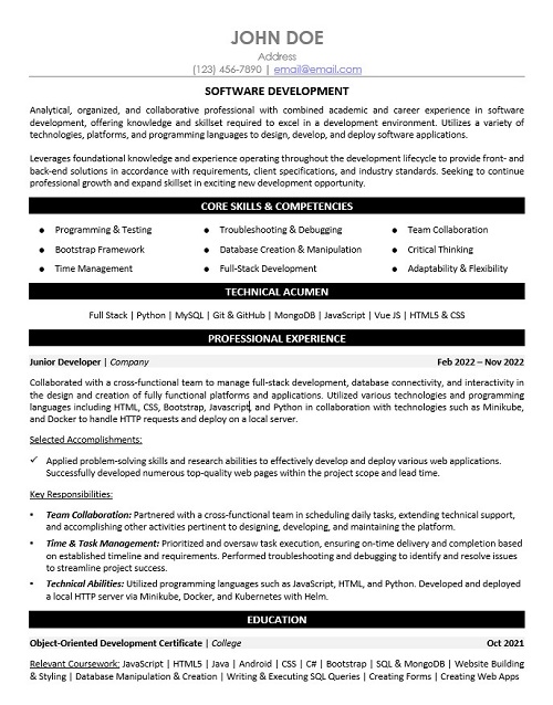 Junior Developer Resume Sample & Template