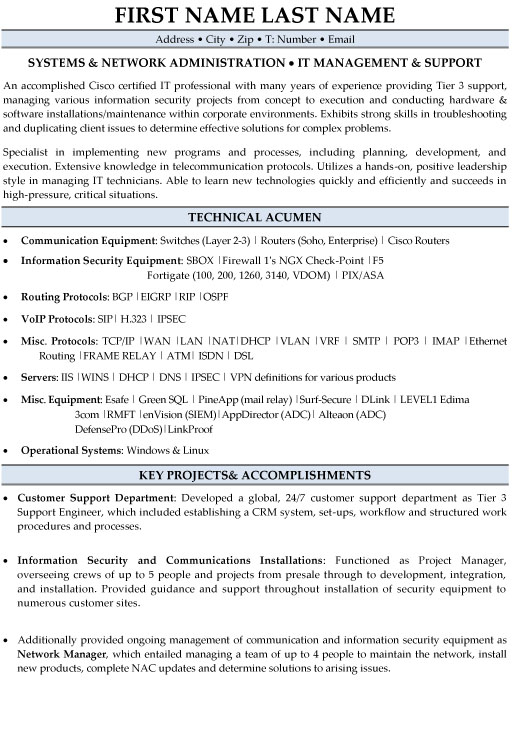 IT Support Management Resume Sample & Template