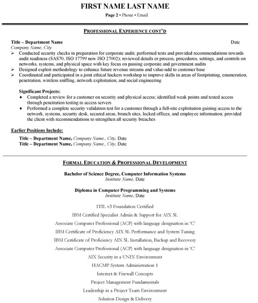 System Analyst Resume Sample & Template Page 2